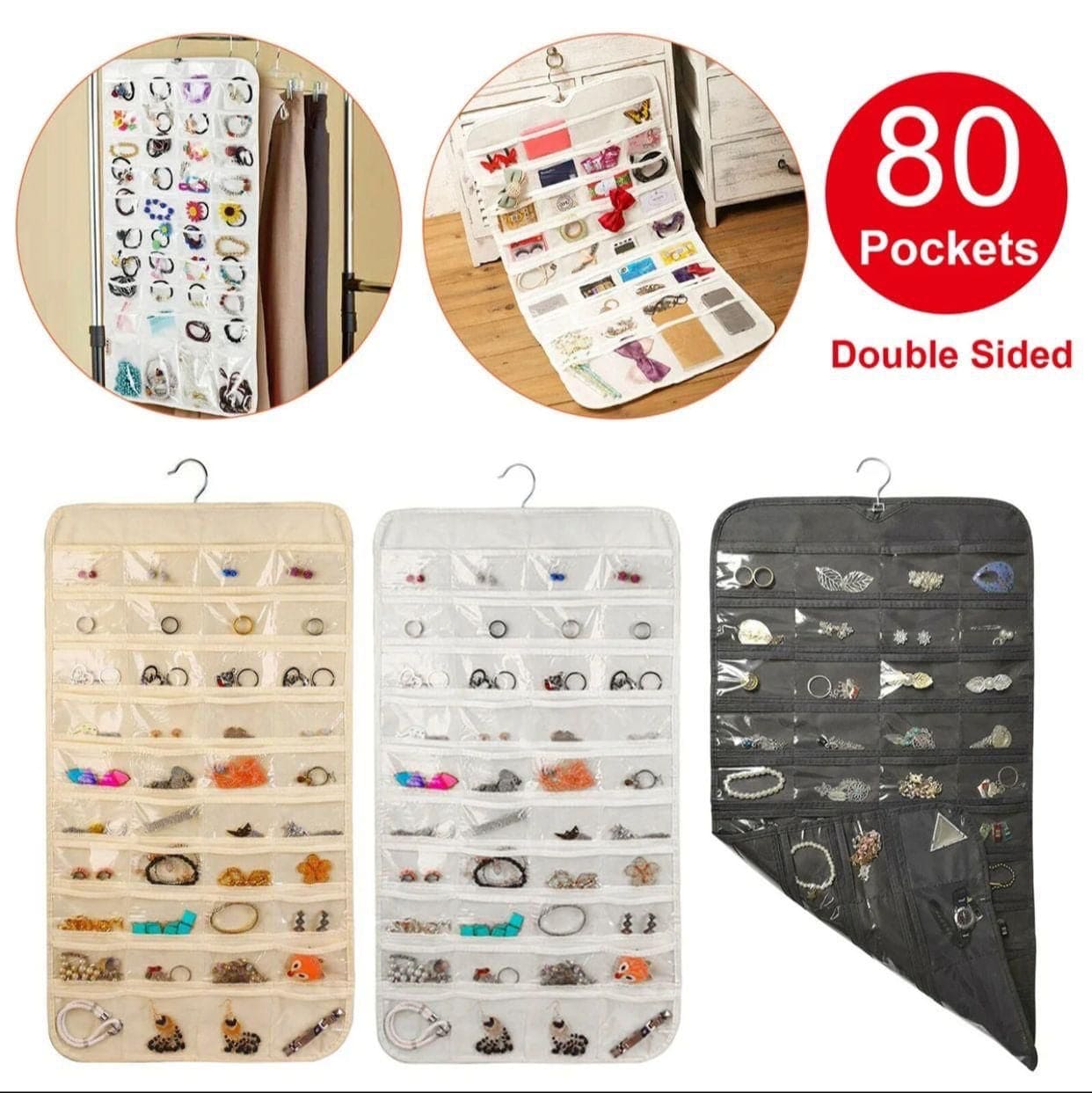 72 Pocket Hanging Organizer, Double Sided Hanging Display Storage Bag, Transparent Window Jewelry Bag, Dust-proof Foldable Bag, Multifunction Wardrobe Storage Holder Bag with Hook, Dual Sided Jewellery Carrier 72 Pocket Hanging Organizer, Double Sided Hanging Display Storage Bag, Transparent Window Jewelry Bag, Dust-proof Foldable Bag, Multifunction Wardrobe Storage Holder Bag with Hook, Dual Sided Jewellery Carrier